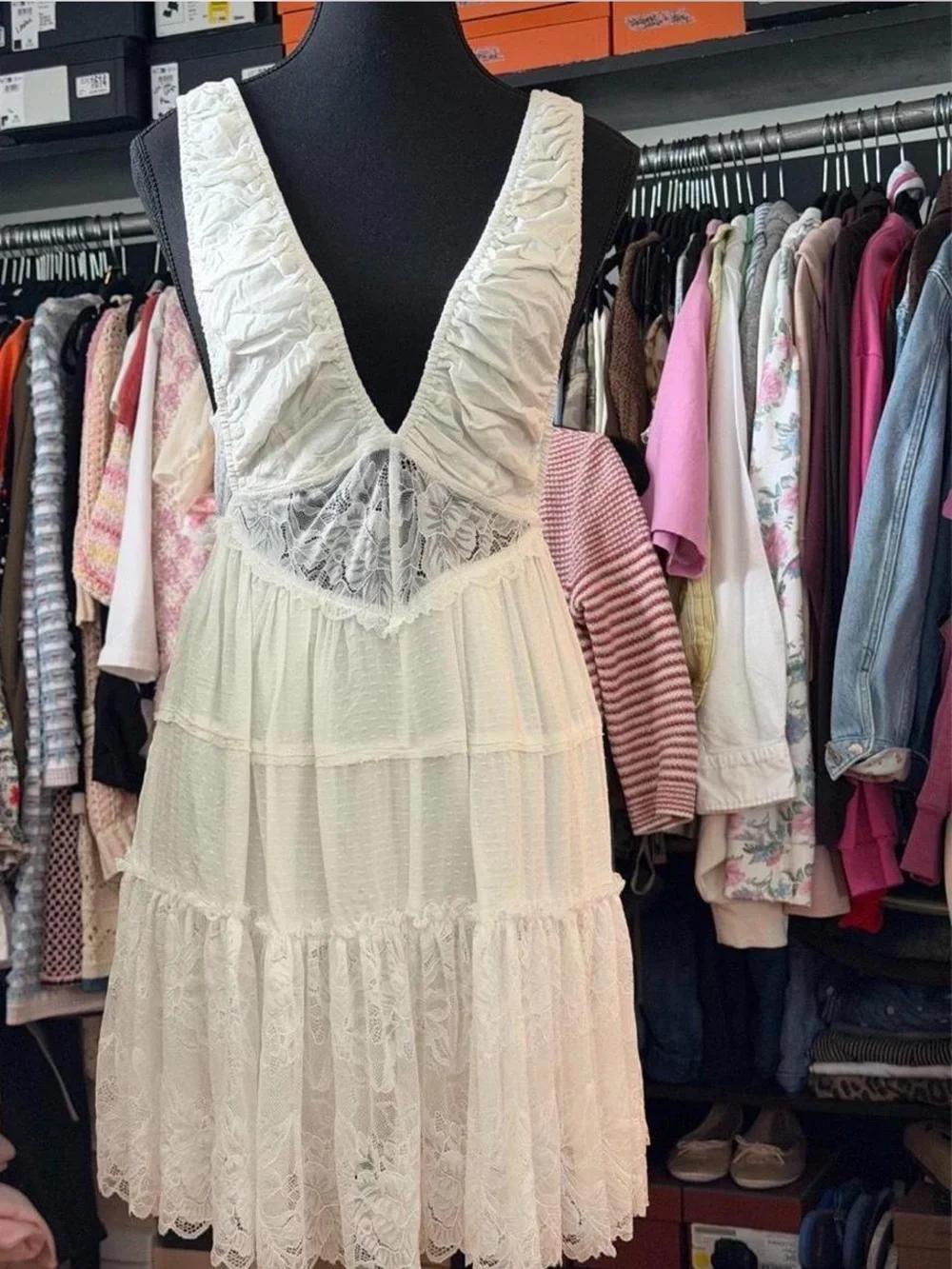 Free People Lace V-Neck Tiered Romper sz S